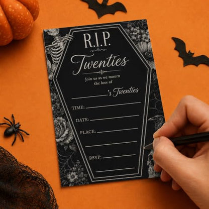 Gothic Death to My 20s Party Invite Coffin Variation - 25 Invitations & Envelopes