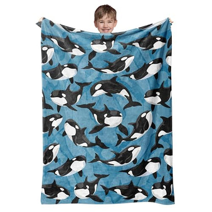 Killer Whale Throw Blanket Kids Orca Blanket 80x60 Cozy Soft Plush Gift