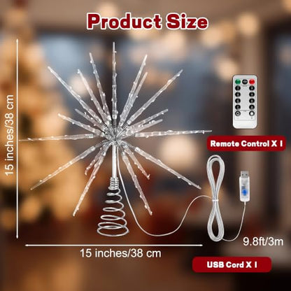 15in Twinkling Starburst Christmas Tree Topper with LED Light - VWAERR