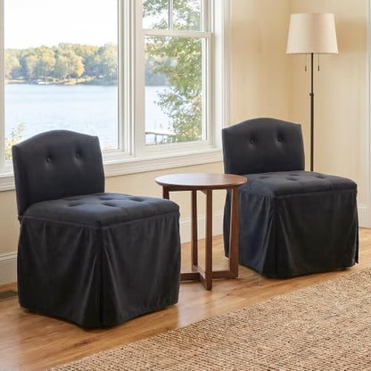 Black Velvet Makeup Vanity Chair with Back and Wheels - Swivel Seat