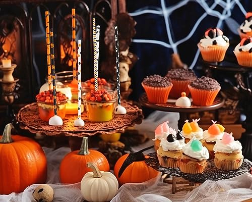 Halloween Paper Straws Penta Angel 50Pcs Pumpkin Bat Spider Wed Skull Pattern - Halloween Pattern