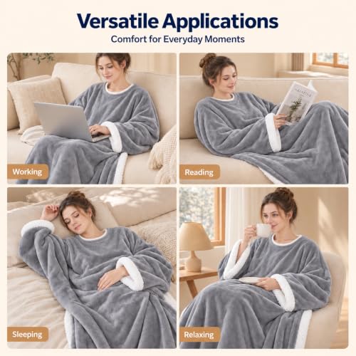 Vadeny Grey Wearable Heated Blanket with Foot Pockets - Electric Cozy Throw 50x70 Inch
