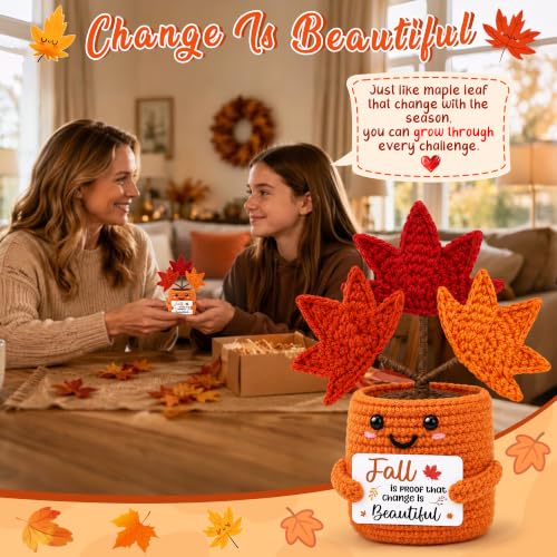 Fall Gift Basket with Crochet Maple Leaf Decor for Women - Autumn Home Accent