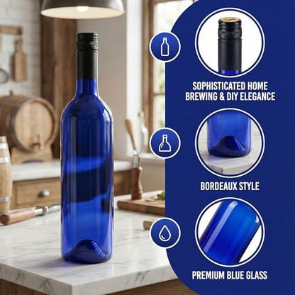 750ml Blue Plastic Wine Bottles Set with Screw Caps & Accessories - 12 Pack Variation of 750.0 Milliliters / 12