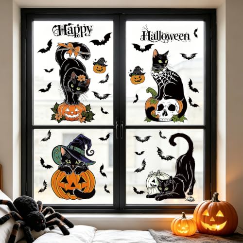 Halloween Window Clings Black Cat Pumpkin Window Stickers - 33 Sheets, Variation Halloween04