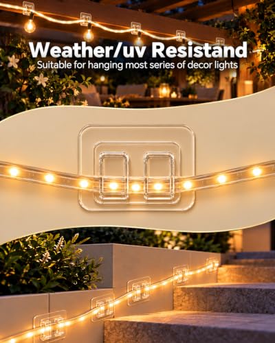Outdoor String Light Clips with Clear Adhesive - 35 Pack Waterproof Hooks