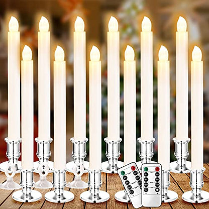 LED Window Candles Set 12 Pack with Remote & Silver Holders - Christmas Decor