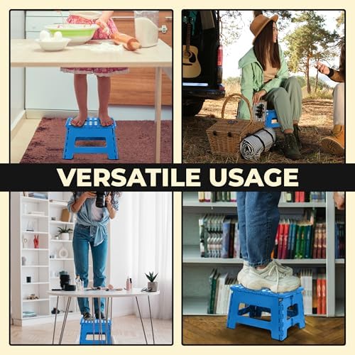 Utopia Home Folding Step Stool - 9-Inch Anti-Slip Collapsible Design - Supports Up to 300 lbs - Blue