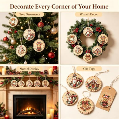 Multi-Colored Wooden Christmas Ornament DIY Craft Kit with Pearls & Gems
