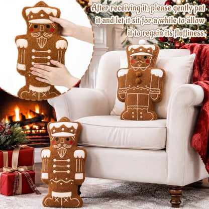 Wenqik 2 Pack Christmas Throw Pillows - Gingerbread Nutcracker Design, 15.7"