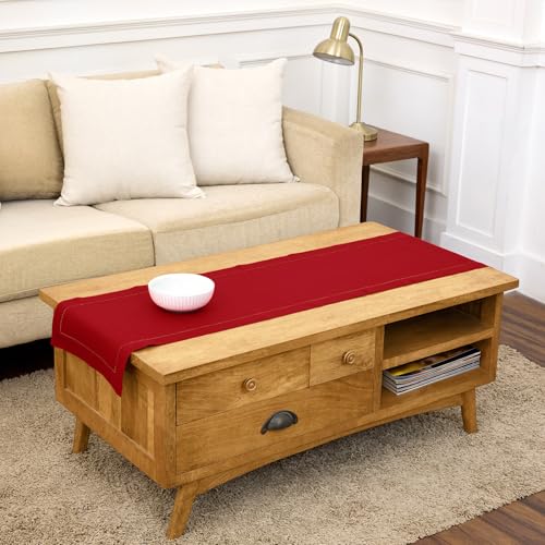 Red Linen Table Runner 14 x 48 in with Hemstitch - Pure European Flax