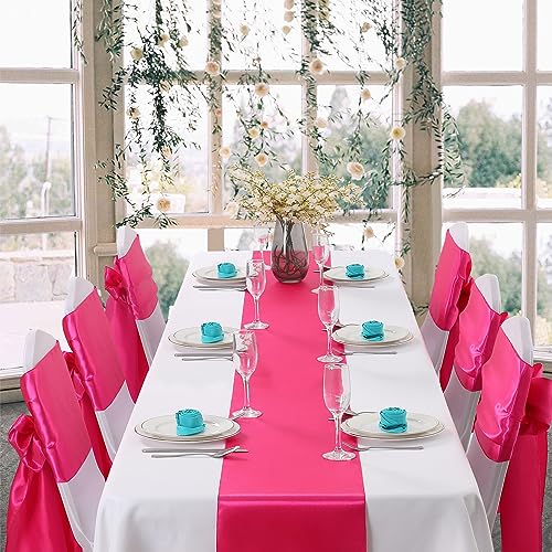 Satin Table Runners 12x108 Inches - Hot Pink | 6 Pack, Elegant Party Decor