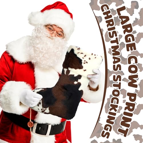 6 Pcs 20-Inch Faux Fur Christmas Stockings with Cowprint Design
