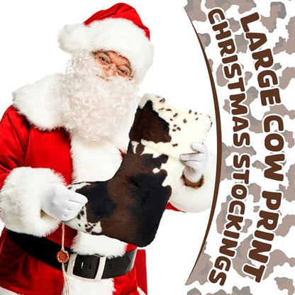 6 Pcs 20-Inch Faux Fur Christmas Stockings with Cowprint Design