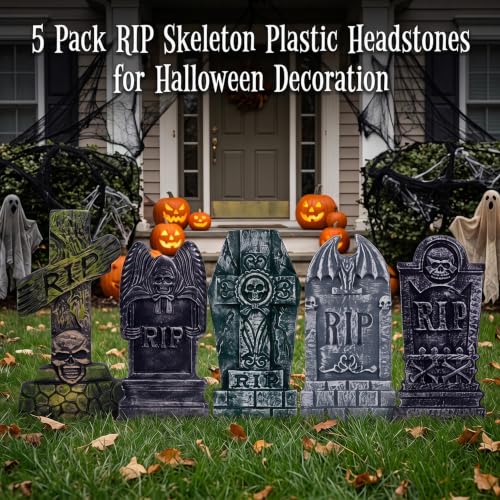 5 Pack Foam Tombstones Halloween Decor Outdoor Graveyard Stakes with RIP