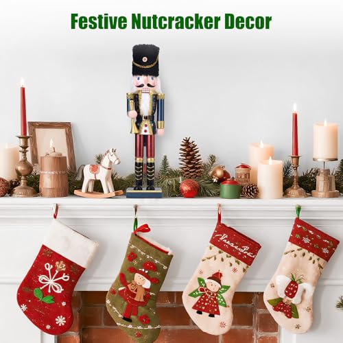 15-Inch Wooden Nutcracker Soldier with Bugle - Handcrafted Christmas Decor