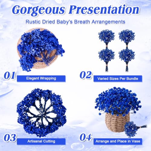 Mini Dried Baby's Breath Flowers - Royal Blue, 100 Pcs for Wedding Decor & Crafts