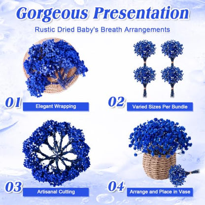 Mini Dried Baby's Breath Flowers - Royal Blue, 100 Pcs for Wedding Decor & Crafts