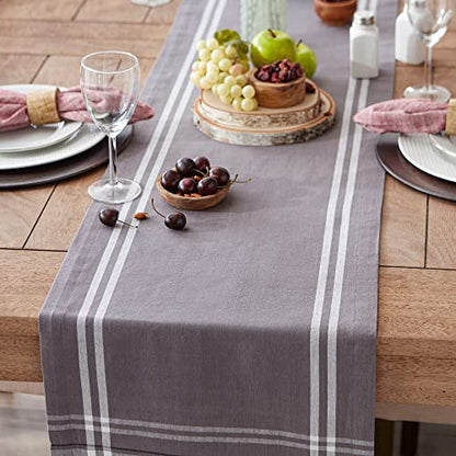 French Stripe Farmhouse Style Table Runner - Gray Chambray 14x72 Inches - Pack of 1