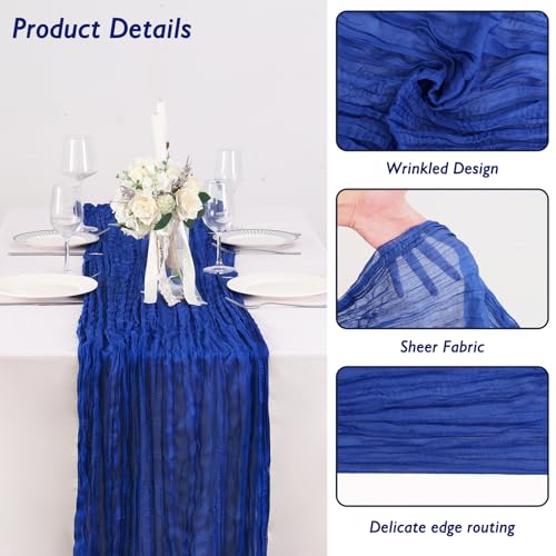 Royal Blue Cheesecloth Table Runner 120 Inch - Boho Wedding Decor, Set of 12