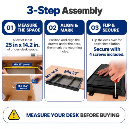 Under Desk Drawer Organizer with Adjustable Dividers - Black