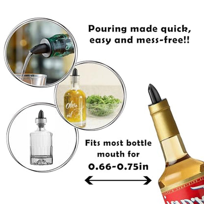 Black Plastic Liquor Pourers 2 Pack for Bottles, Alcohol, Oil, Syrup - Fits Most Standard Sizes
