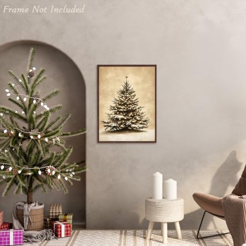Vintage Christmas Tree Canvas Wall Art - Rustic Xmas Tree Unframed 12x16