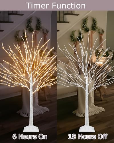 White Birch Tree with 432 LED Lights - 4 Ft Lighted Decor with 8 Modes & Timer