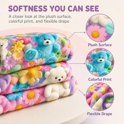 Teddy Pastel Floral Plush Throw Blanket - 60x80in Cozy Flannel