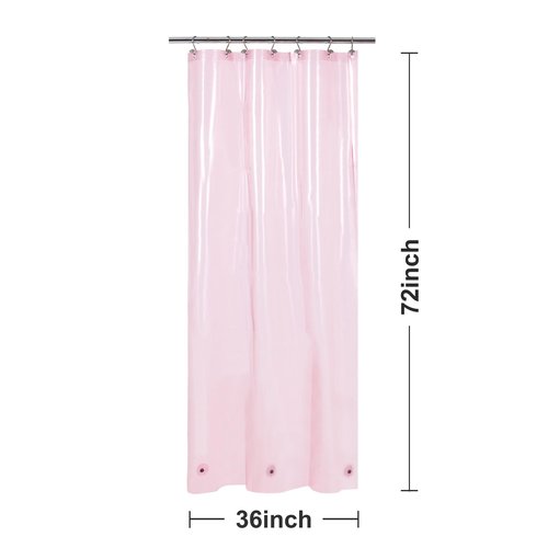 Barossa Design Clear Pink Stall Shower Curtain Liner with 3 Magnets - 36" x 72" Waterproof Lightweight PEVA Plastic Narrow Shower Liner for Small Bathroom, Metal Grommets - Clear Pink