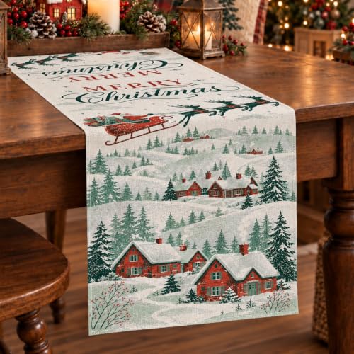 Snowy Village Santa Christmas Table Runner 13 x 90 Inch Holiday Decor - Variation of Snowy Village / 13''x90''