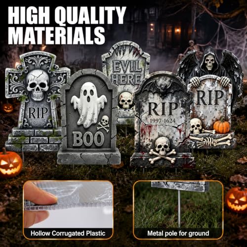 25-Inch Halloween Tombstones Graveyard Decorations Outdoor 5 Pack