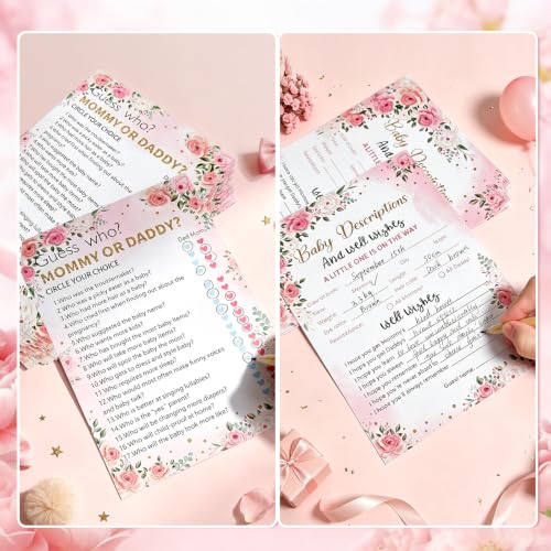 Baby Shower Games Set - 8-In-1 Floral Theme Party Activity Kit