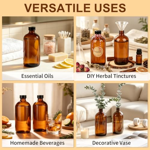 15 Pack 16oz Amber Glass Bottles with Caps for Storage & DIY Projects