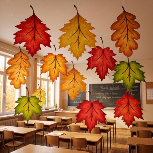 Fall Leaf Hanging Decor Kit - 10 Large Autumn Ceiling Decorations - Fall Leaf Variation