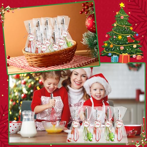 12 Sets Christmas Baking Supplies Gift Set - Stainless Steel Whisk & Silicone Spatula with Cards & Ribbons