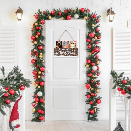Meowy Christmas Cat Wooden Sign - Black Cats Christmas Decor for Cat Lovers