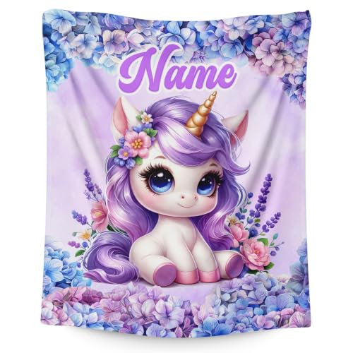 Purple Custom Unicorn Blanket for Girls - Personalized Flannel Throw for Kids & Teens