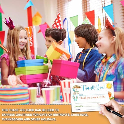 Kids Thank You Cards Fill in the Blank Beach or Bright Pastel Set with Envelopes