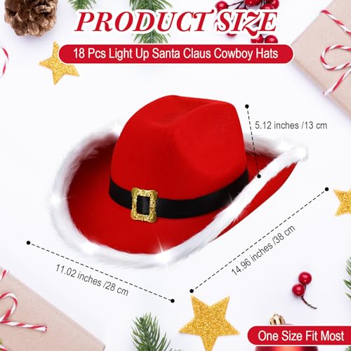 Suhine Christmas Cowboy Hats Light Up Santa Claus Cowgirl Hats Bulk - 18 Pack
