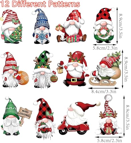 12 Pack Christmas Gnome Wooden Ornaments Holiday Tree Decor