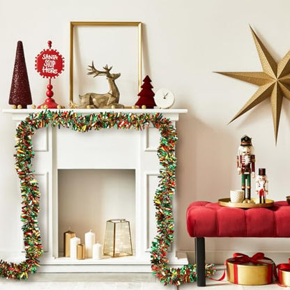 33FT Christmas Tinsel Garland - Red, Green & Gold for Tree Decor