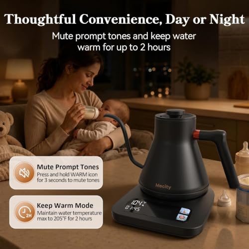 Mecity Electric Kettle with 6 Preset Temperatures & Touchscreen - Black