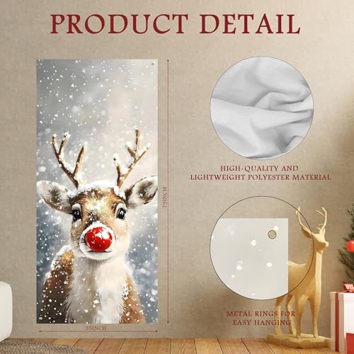 Christmas Door Cover Decoration Red Reindeer Holiday Front Door Banner 35x79 Inch