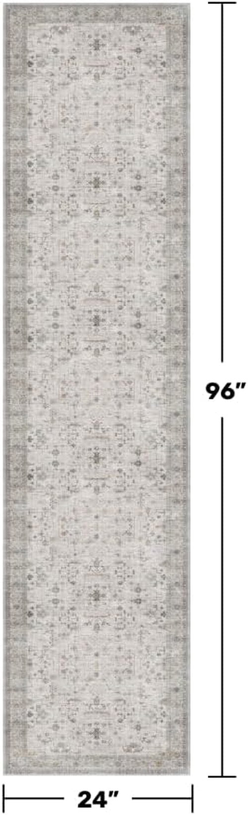 Light Gray Washable Runner Rug - Non-Slip & Stain Resistant 2x8 ft for Hallway or Kitchen Décor