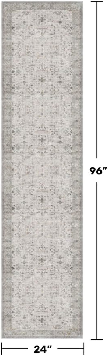 Light Gray Washable Runner Rug - Non-Slip & Stain Resistant 2x8 ft for Hallway or Kitchen Décor