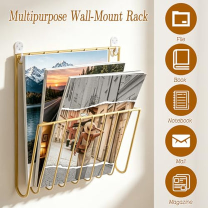 Wall Mounted Magazine Rack Set - Gold Wall Document Organizer, 4 Pieces