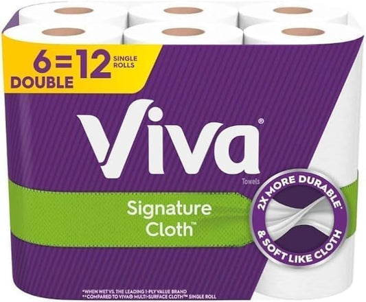 Viva Kitchen Paper Towels - Soft & Strong Signature Cloth, 6 Count | White, 12 Single Rolls