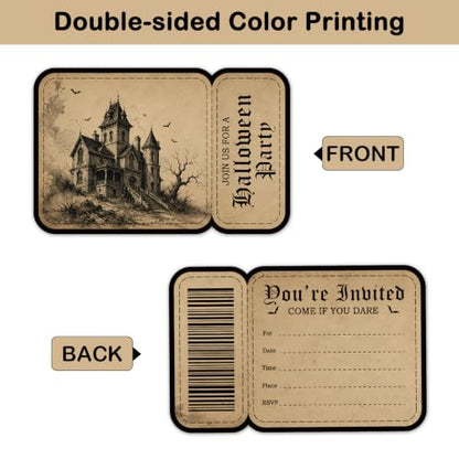 Gothic Castle Halloween Invitation Set with Envelopes and Stickers - 15 Cards