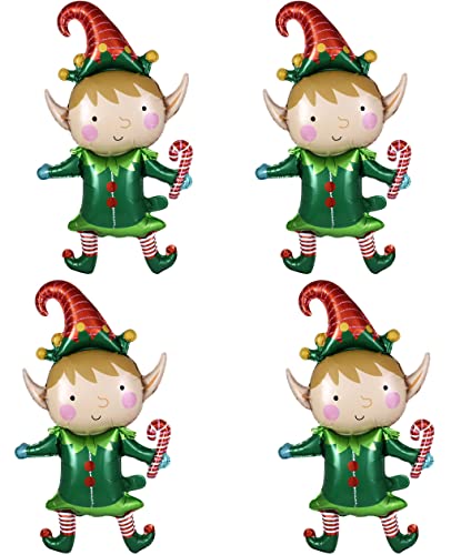 Giant Christmas Elf Foil Balloons - 4 Pack Holiday Party Decorations